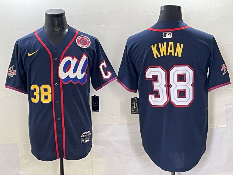 Men 2025 Cleveland Indians 38 Kwan Drak Blue All star Nike MLB Jersey style 6